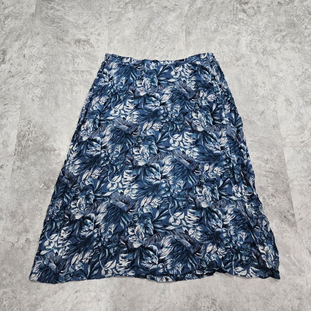 Vintage Sag‎ Harbor Floral Skirt Size Medium Elastic Stretch Waist Pockets Blue